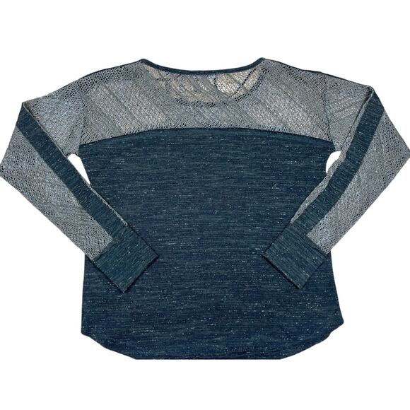 Miss Me Boho Graphic Lace Sleeve Top Small Green Sheer Knit Festival Western Top - Picture 2 of 5